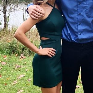 Emerald Green Bodycon Mini Dress with Side Cut Outs